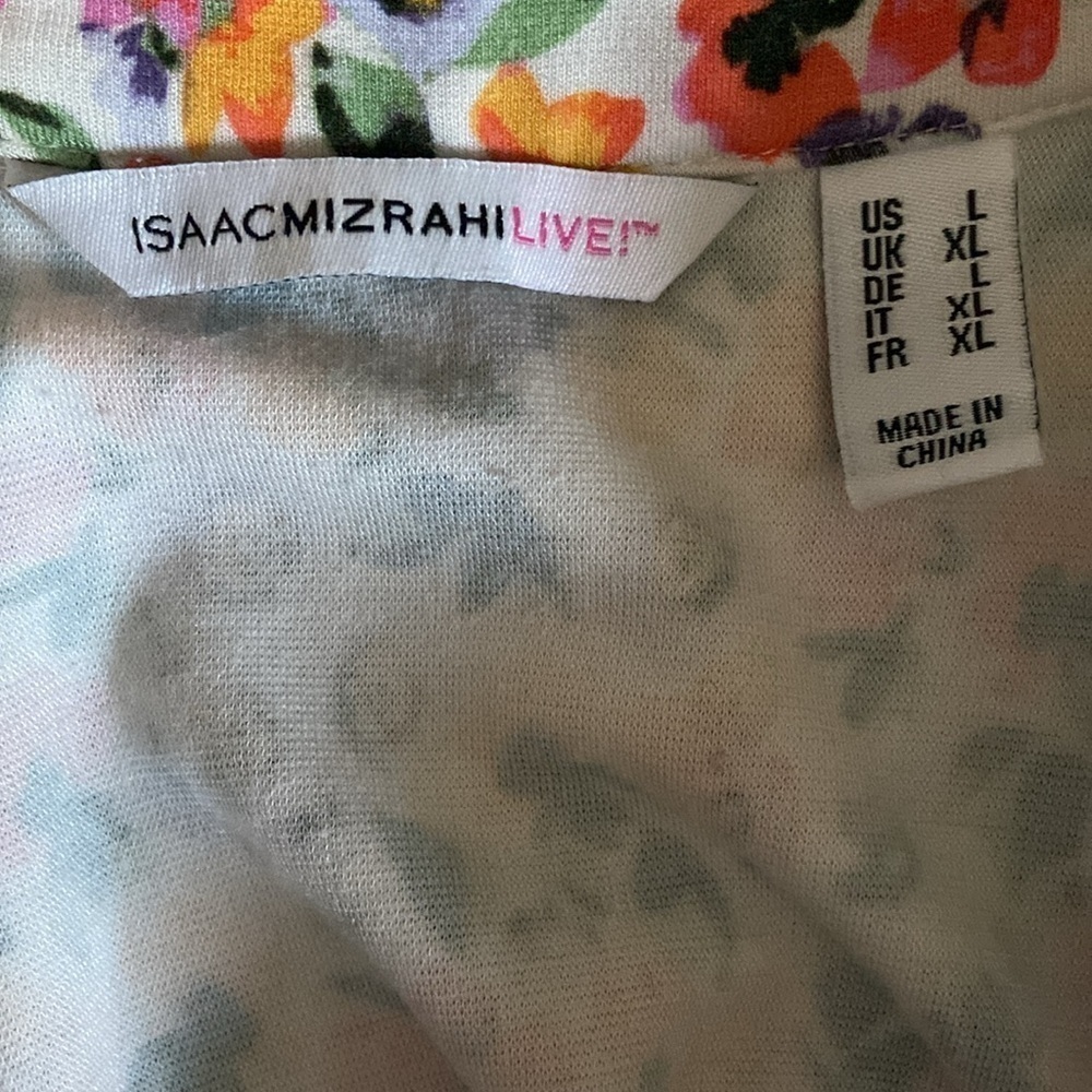Isaac Mizrahi Pink Floral Belted Short Sleeve Shirt Dress Church Modest Size L - Picture 5 of 6